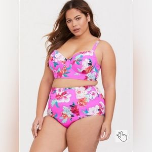 Neon Pink Floral Two Piece Bikini